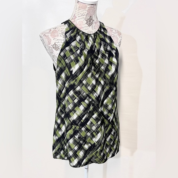 LEONA Green and Black grid print sleeveless halter tank top size S - Picture 8 of 12